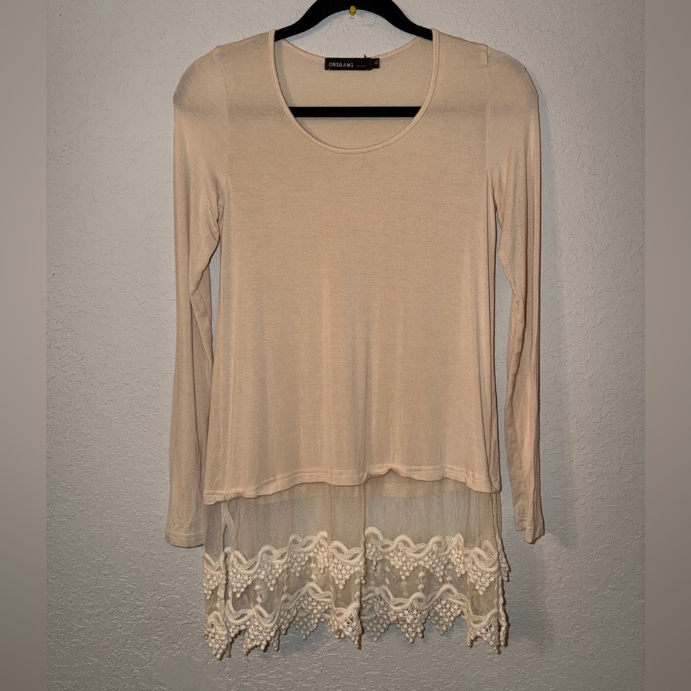 Origami by Vivien Long Sleeve Lace Extender Layering Tunic Top size Small —F